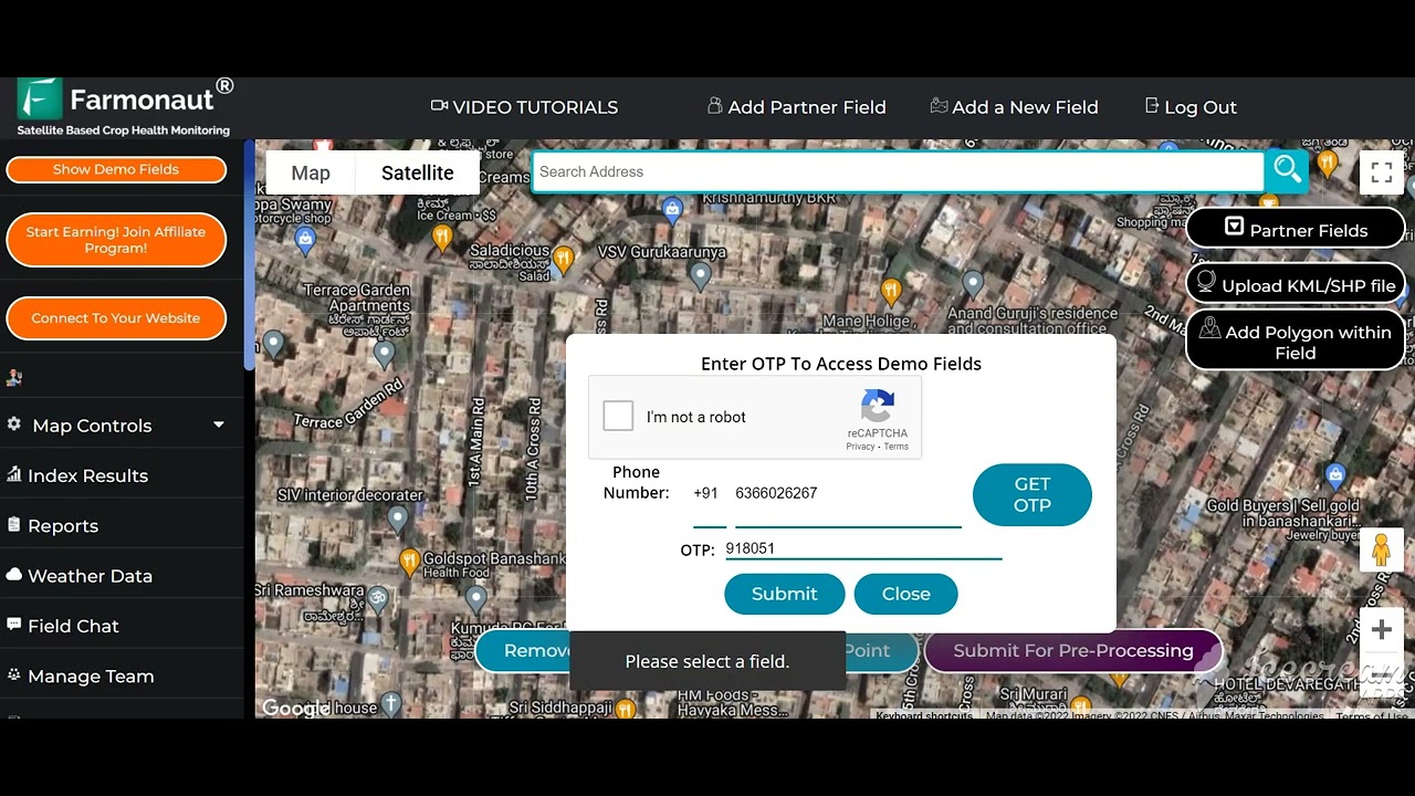 Farmonaut | How to Access Demo Farms on The Web App