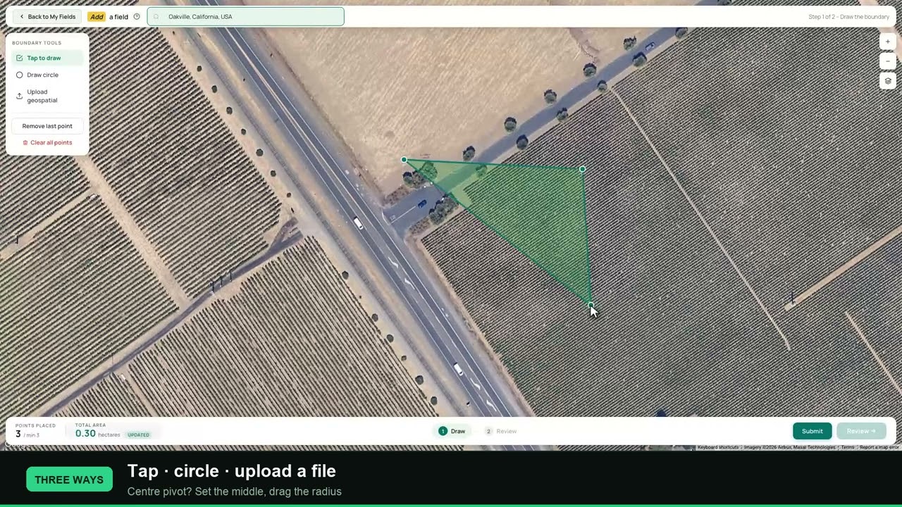 How to draw or upload a field boundary, the first step to keeping satellite records for each field.