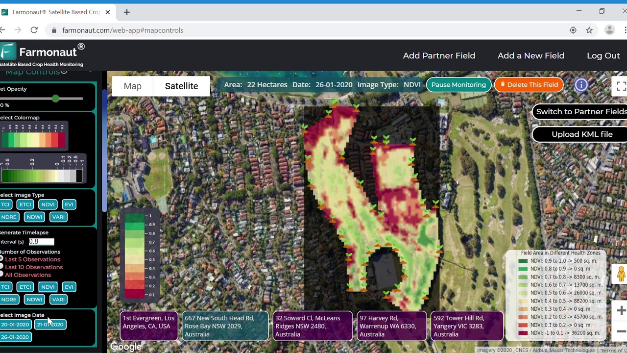Farmonaut Satellite Based Crop Health Monitoring — Generating a Time Lapse