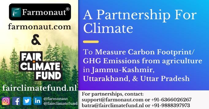 May be an image of text that says "A Partnership For Climate Farmonaut ® farmonaut.com & FAIR Το Measure Carbon Footprint/ GHG Emissions from agriculture CLIMATE in Jammu-Kashmir, FUND Uttarakhand, & Uttar Pradesh fairclimatefund.nl For partnerships, contact: @farmonaut @fairclimatefund support@farmonaut.com or +91-6366026267 batra@fairclimatefund.nl or +91-9888397973 f"