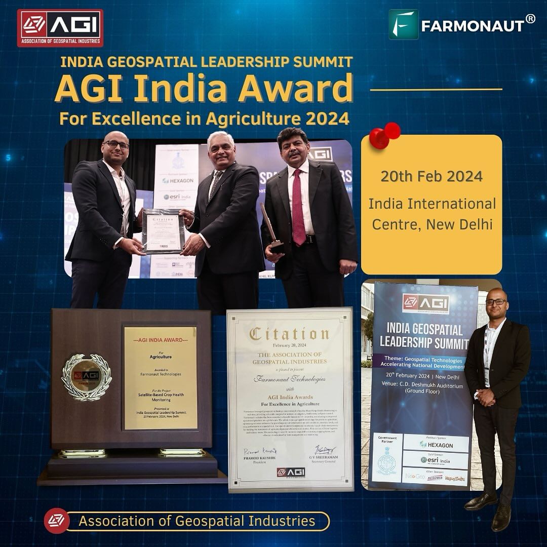 Farmonaut receiving AGI India Award