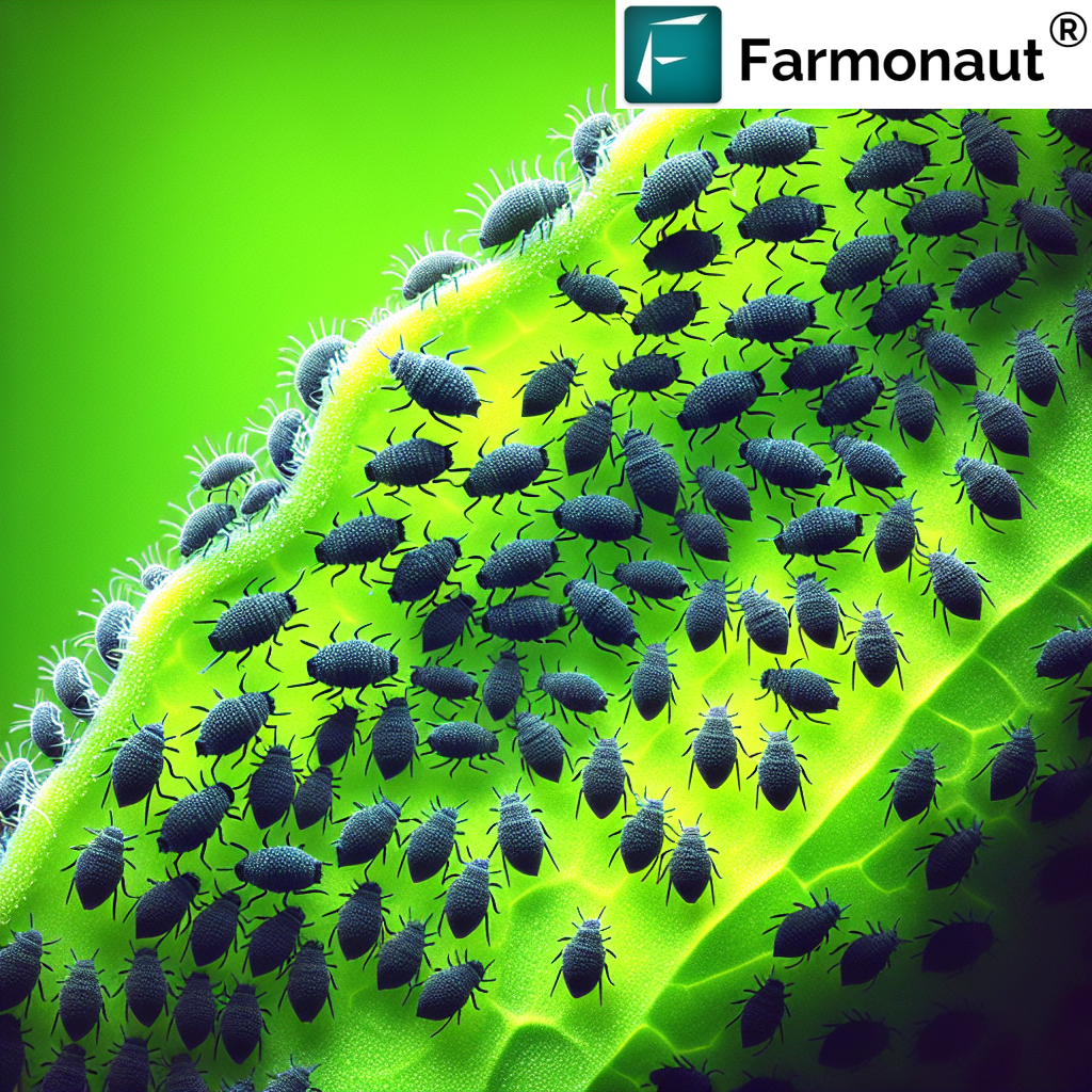 Close-up of black aphids on a plant stem