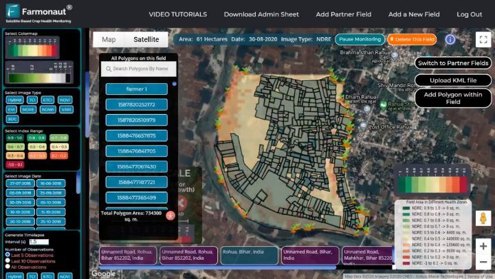 Satellite image of crop health variation