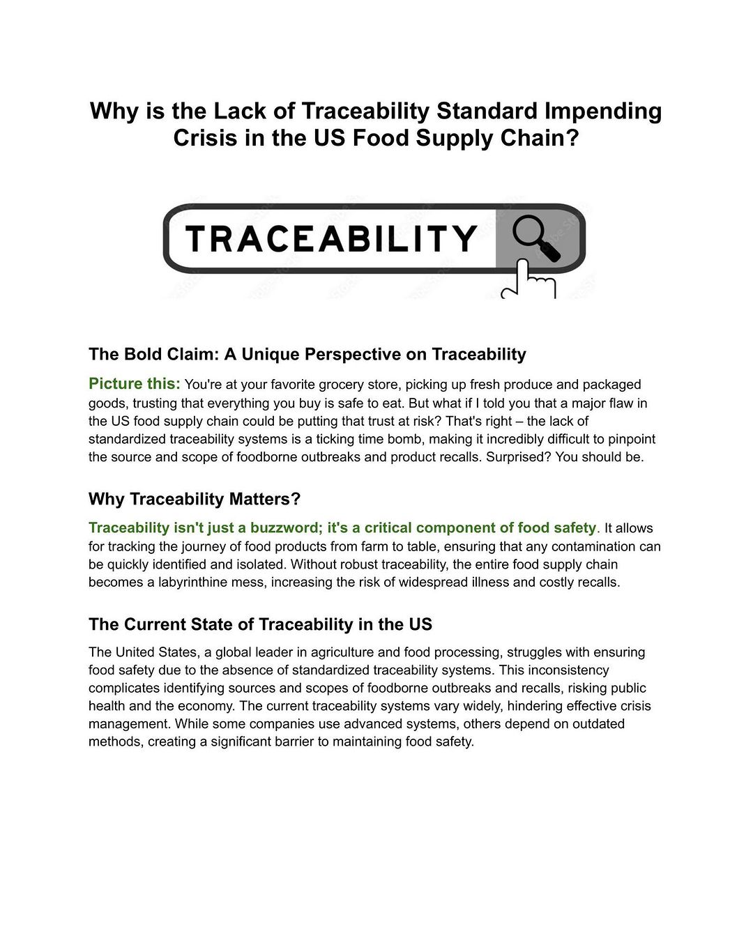 Traceability in Agriculture