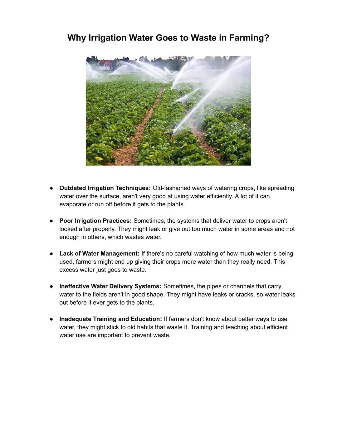 Reasons for Irrigation Water Waste