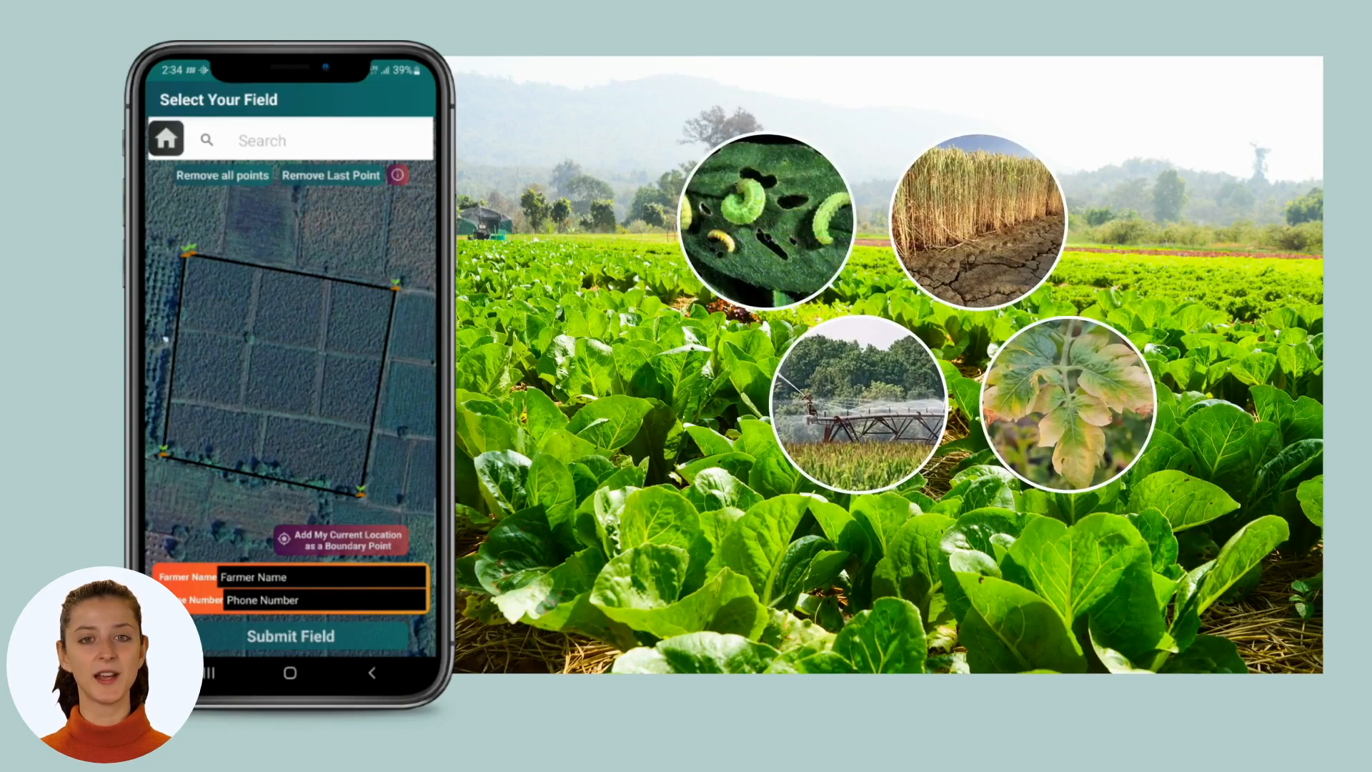 App interface showing crop health indicators