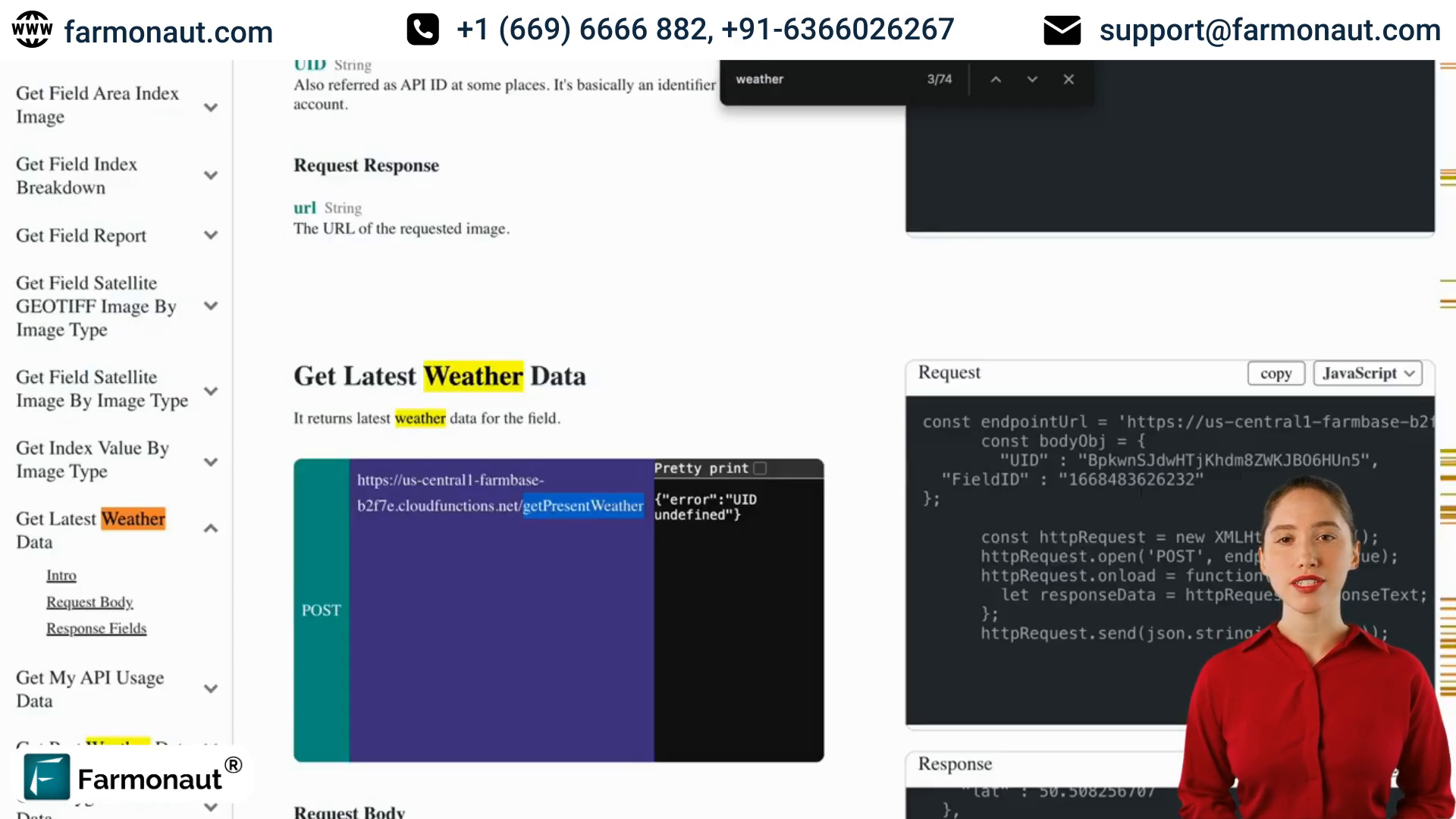 Screenshot showing the response from the Get Historical Field Weather endpoint