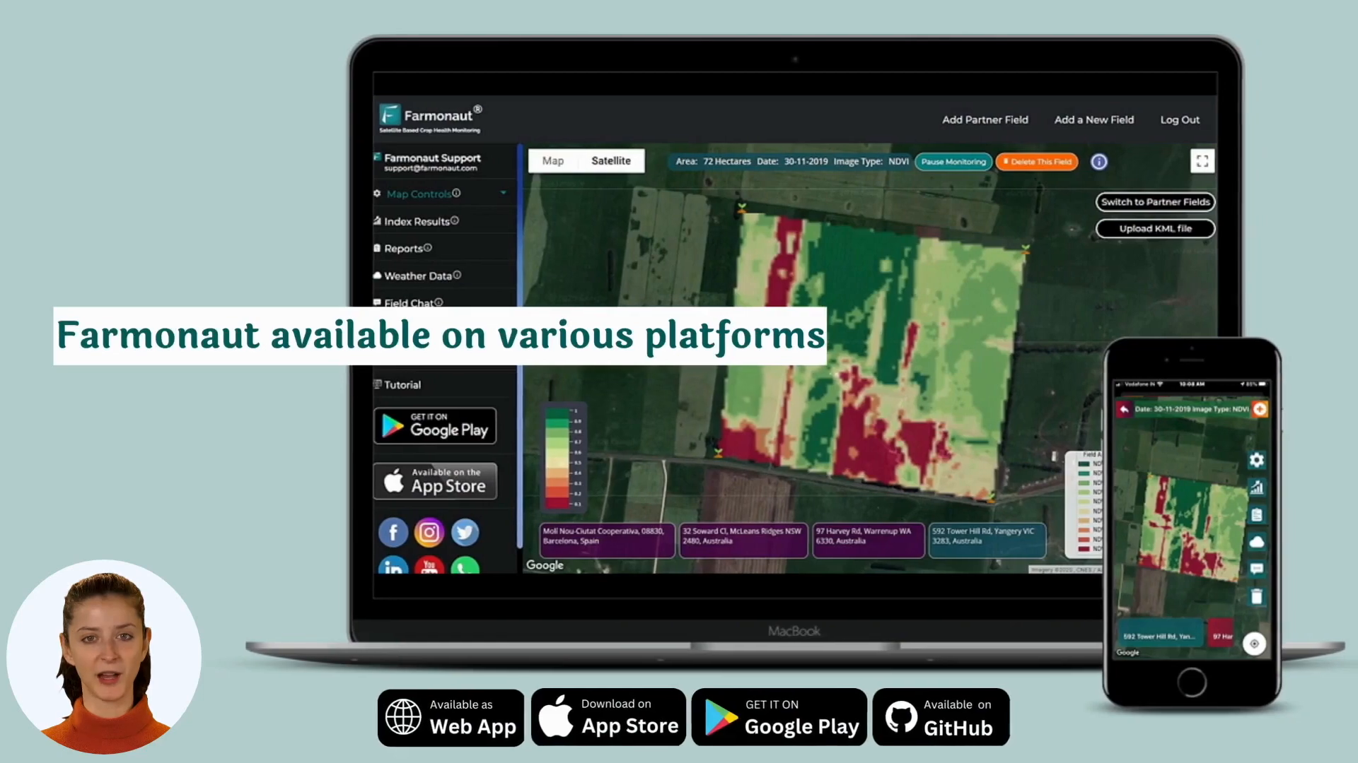 Farmonaut app on various devices