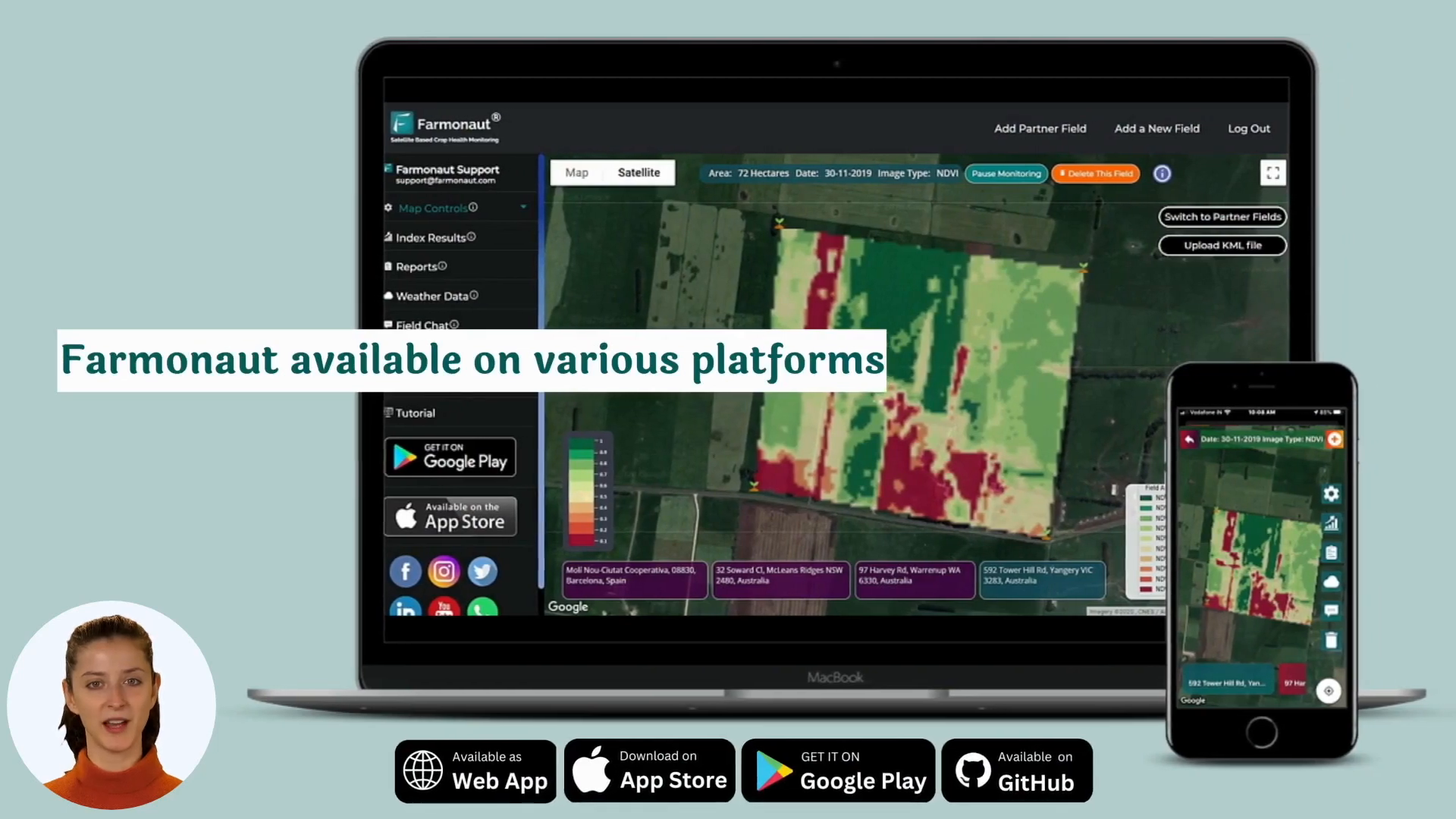 Farmonaut app on various devices