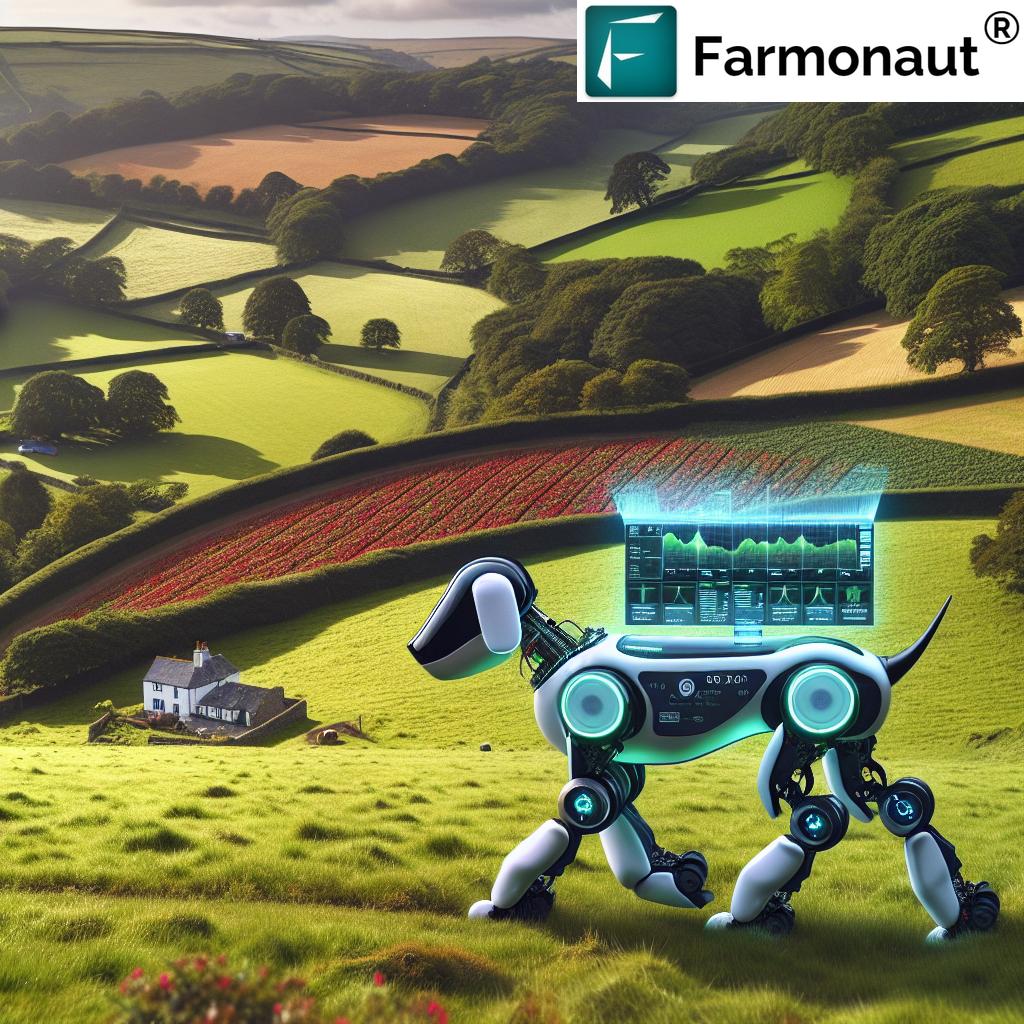 Robot dog with gamma ray detector in Cornwall field