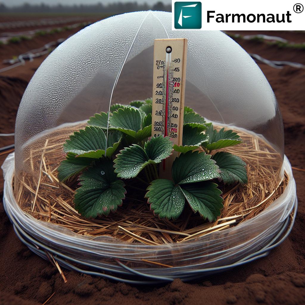 Farmer inspecting strawberry plants