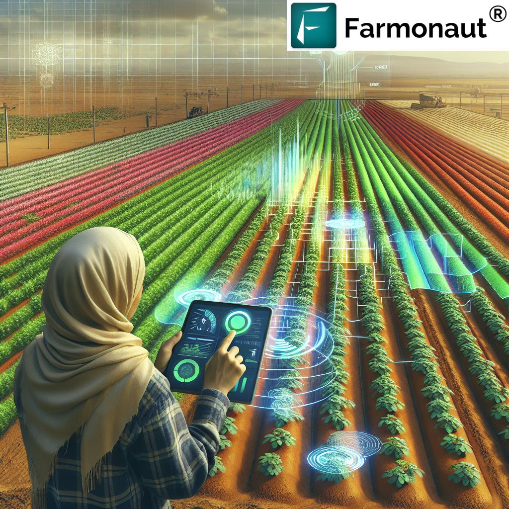 Farmer using Farmonaut app in peanut field