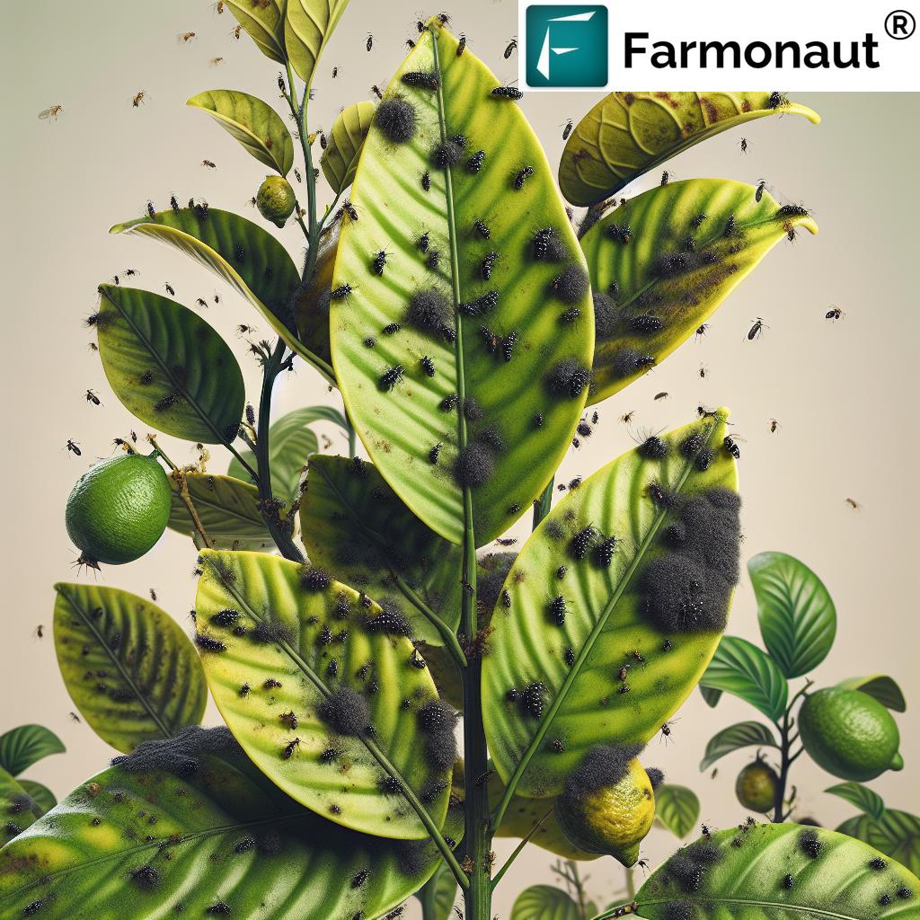 Black Insects On Lemon Tree Leaves