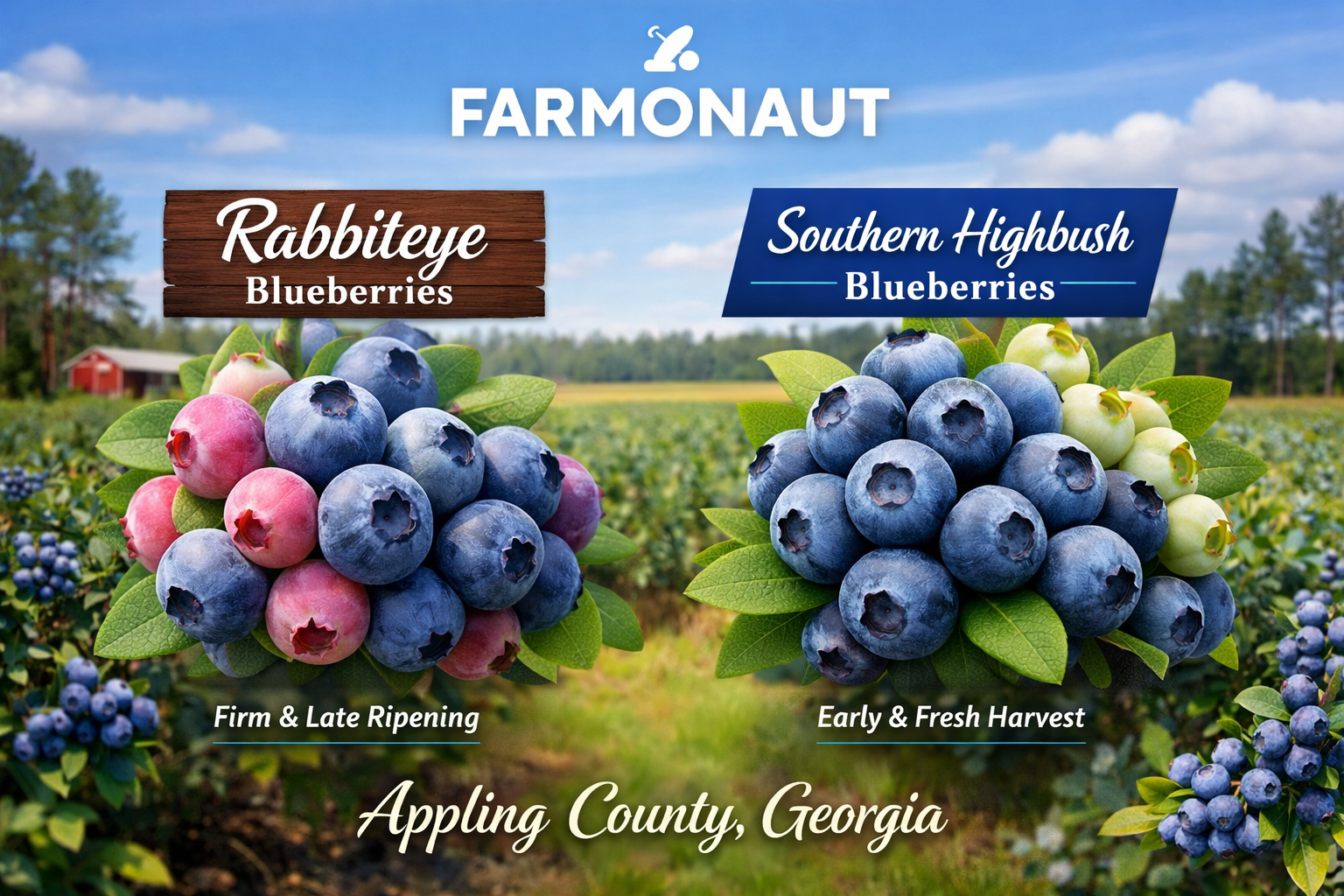 Fresh Blueberries On The Bush In A Georgia Blueberry Farm