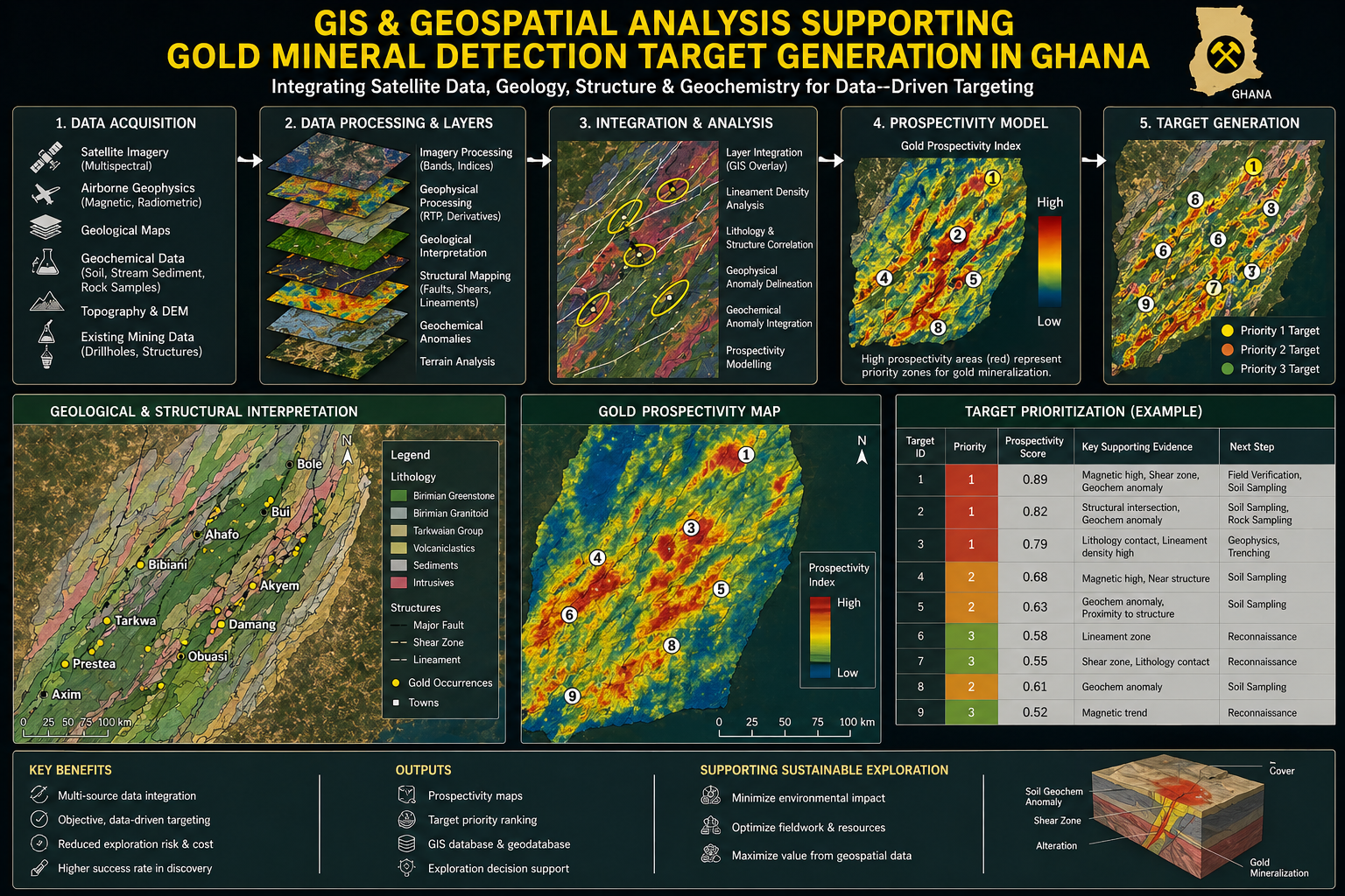 Gis And Geospatial Analysis Supporting Gold Mineral Detection Target Generation In Ghana