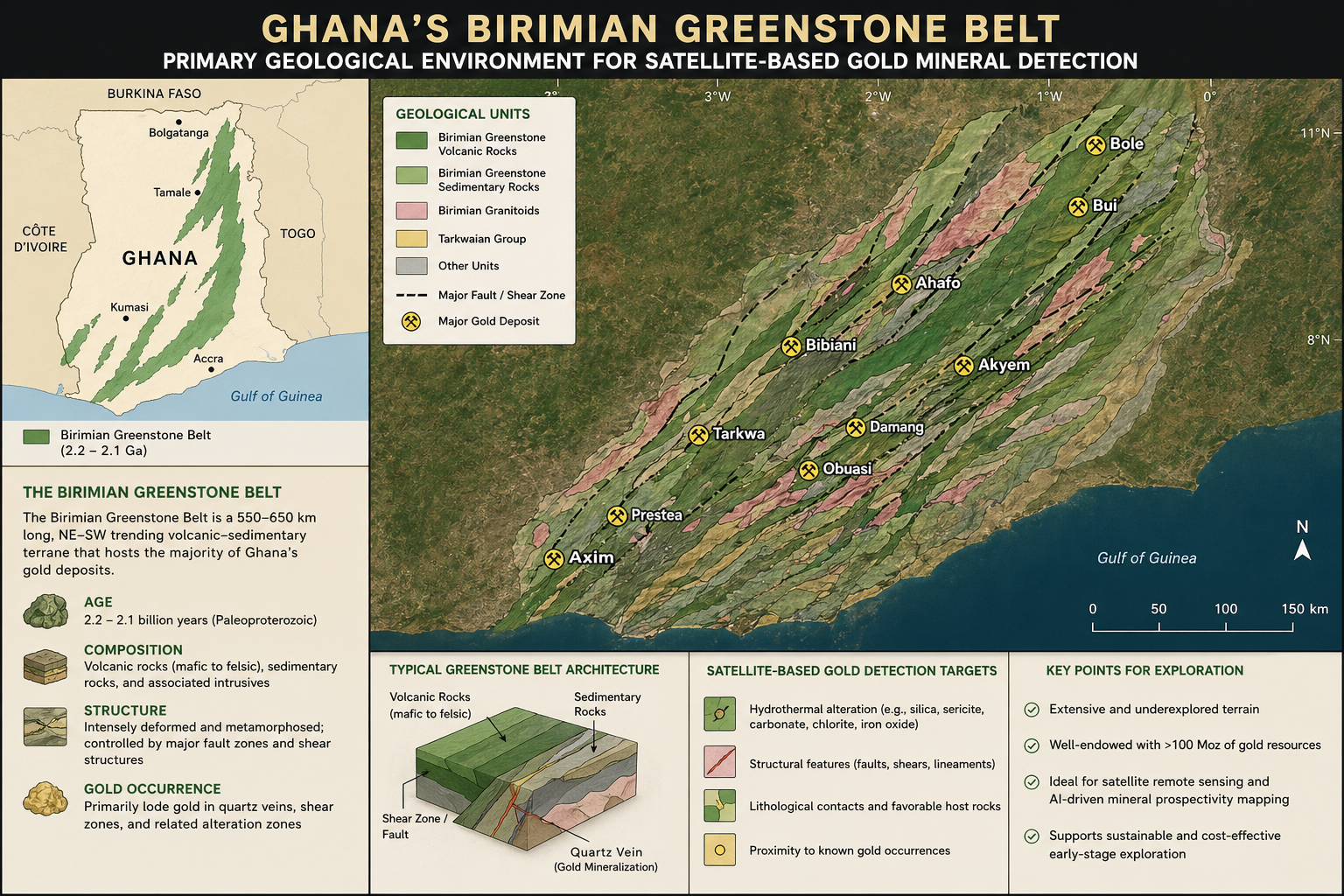 Ghana's Birimian Greenstone Belt — Primary Geological Environment For Satellite-Based Gold Mineral Detection