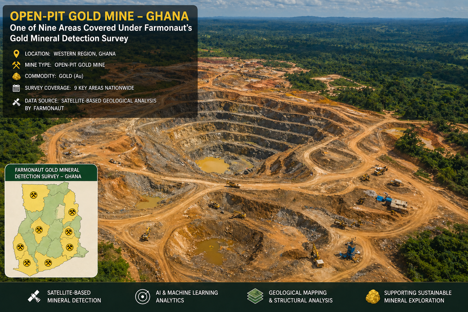 Open-Pit Gold Mine In Ghana — One Of Nine Areas Covered Under Farmonaut's Gold Mineral Detection Survey