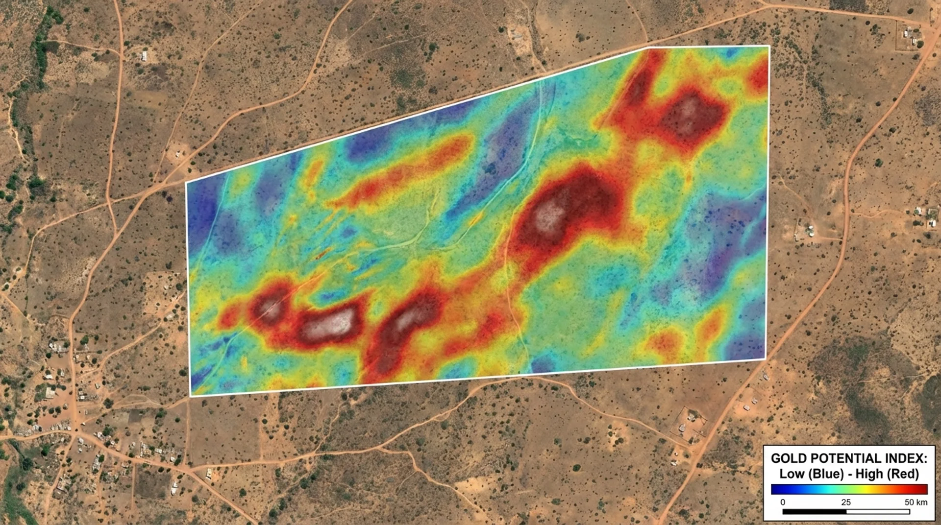 Farmonaut Premium Mineral Heatmap — Satellite-Derived Gold Zone Identification Across A Ghana Concession
