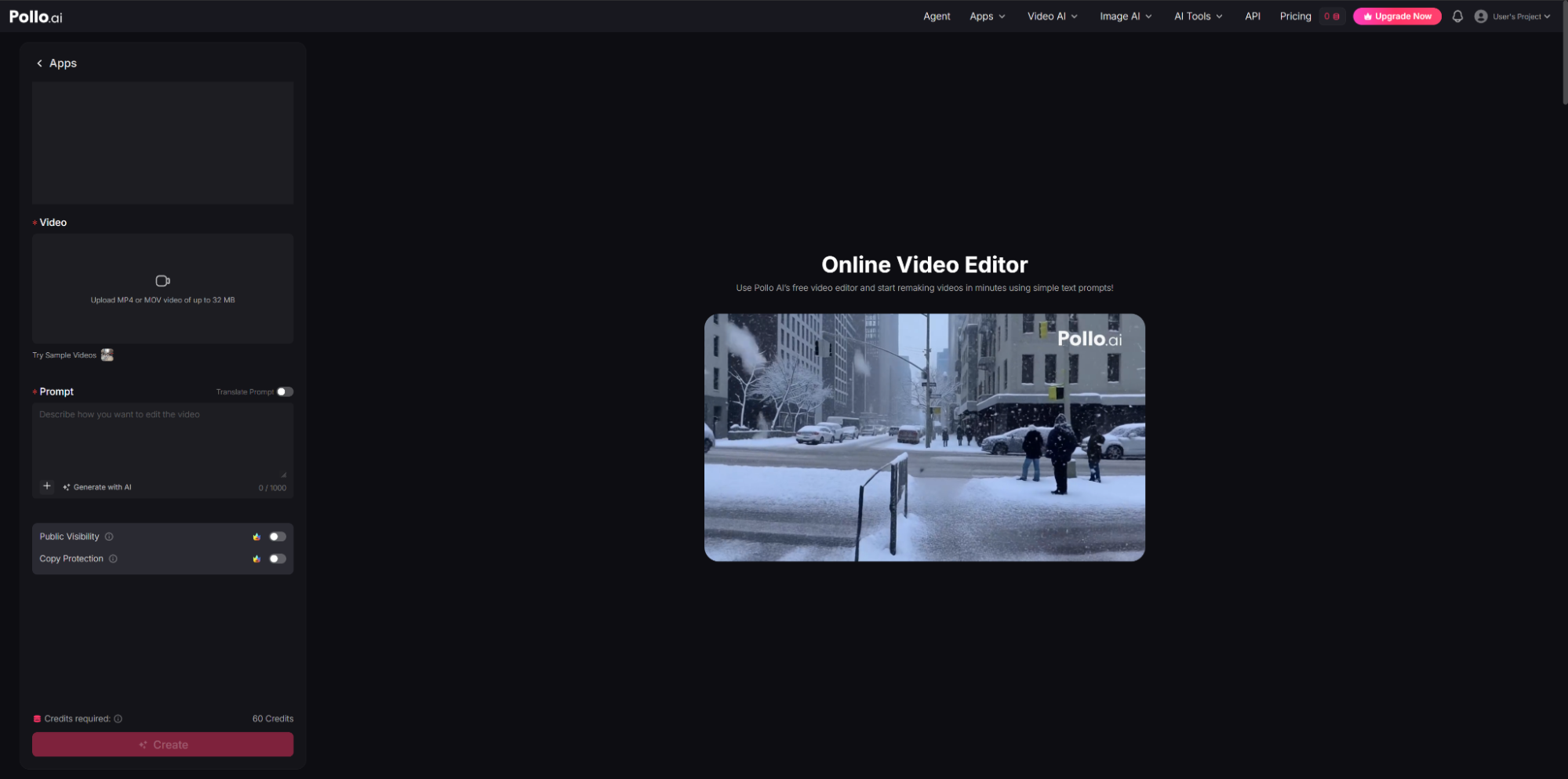 Pollo Ai Online Video Editor Dashboard Interface