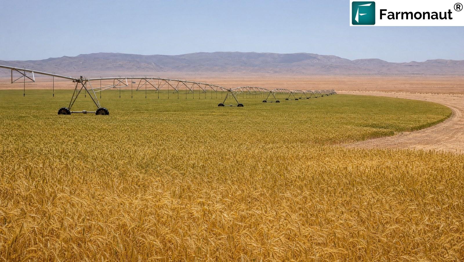 Centre-Pivot Irrigation Machine Over A Golden Cereal Field On The Arid Algerian High Steppe