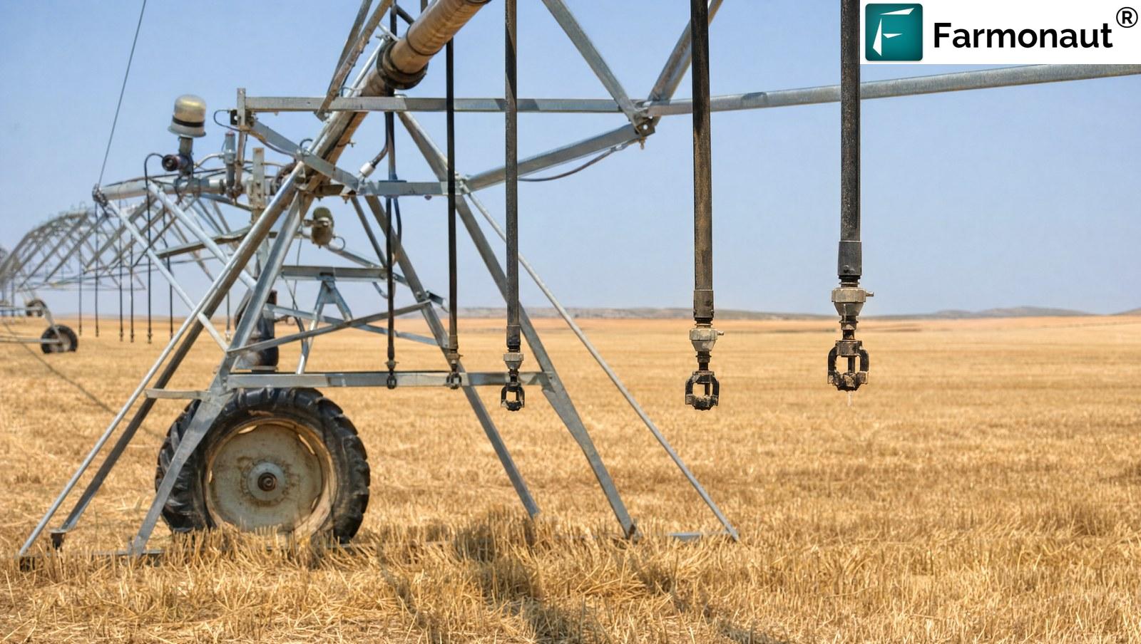 Centre-Pivot Irrigation Machine Standing Idle And Switched Off Over Harvested Cereal Stubble
