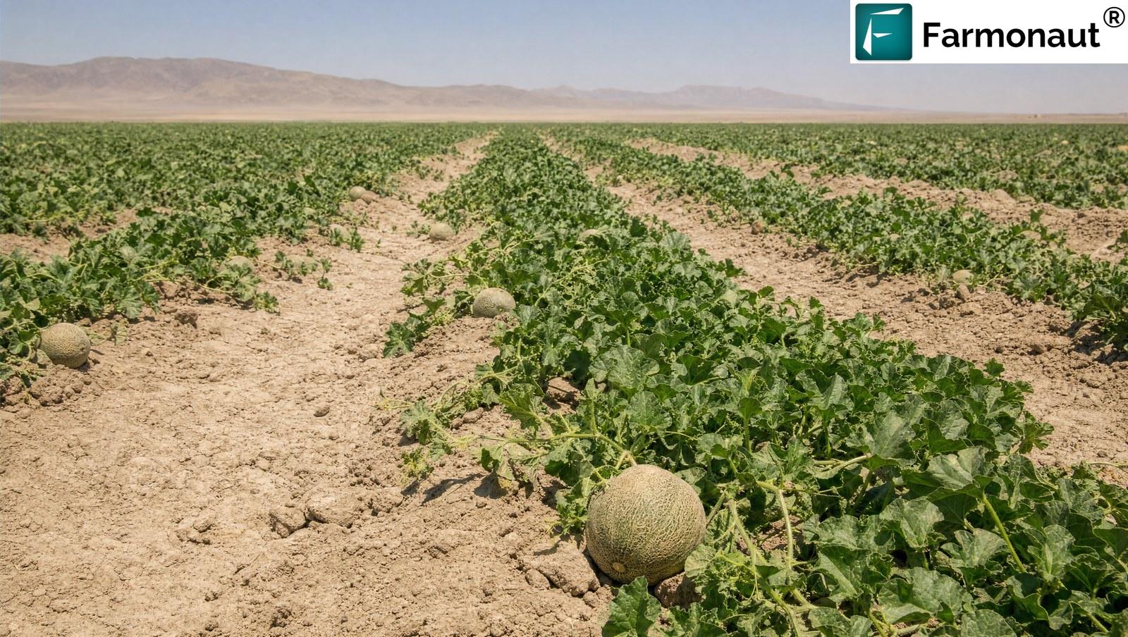 Commercial Melon Field On An Arid Central Asian Plain At Fruit Set Stage
