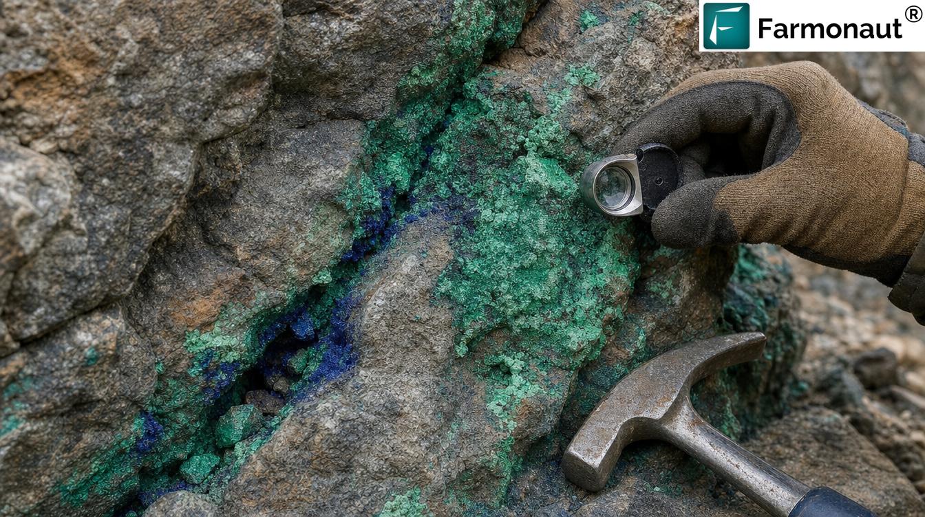 Malachite And Azurite Copper Mineralisation On A Weathered Outcrop, The Signature That Makes Copper Cobalt Exploration Well Suited To Satellite Detection