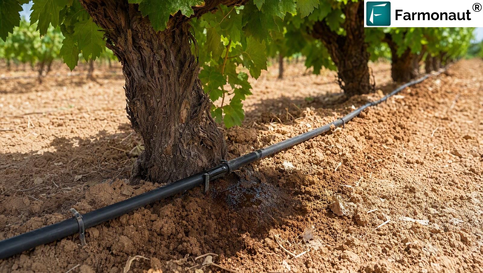 Drip Irrigation Emitter Wetting The Soil At A Grapevine Root Zone