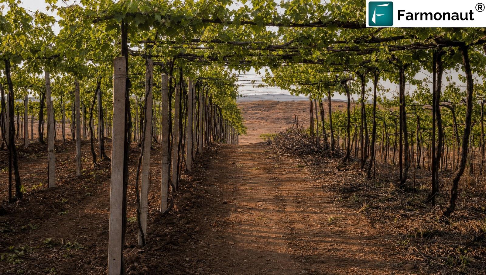 Grape Vineyard Alley After Harvest With Green Canopy And No Remaining Fruit