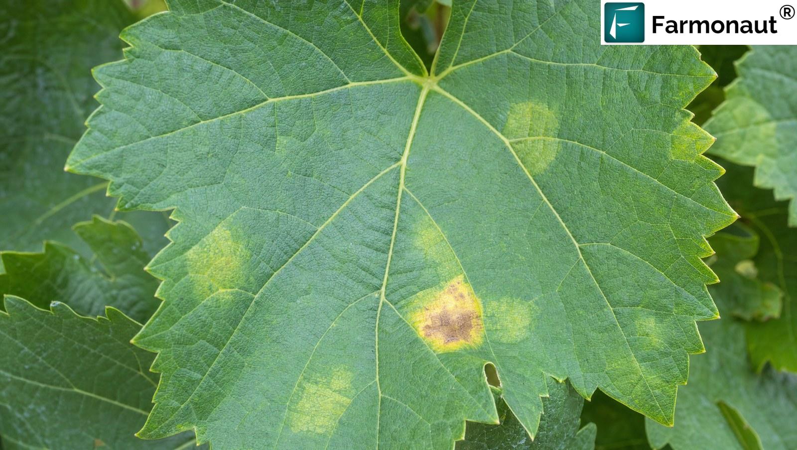 Grapevine Leaf Showing Pale Angular Downy Mildew Oil-Spot Lesions