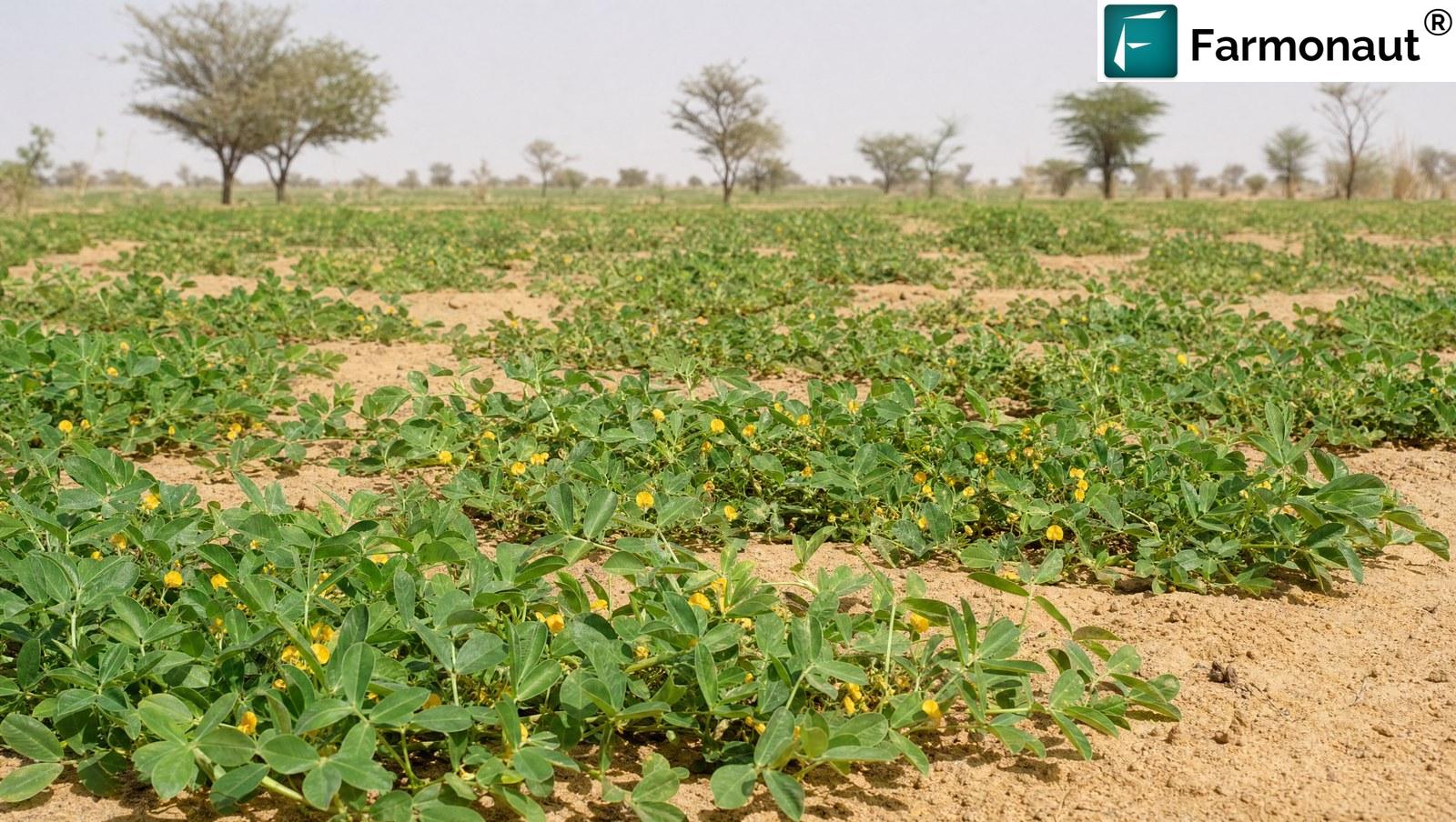 Groundnut Crop At Peak Flowering With Yellow Flowers In Pale Sandy Soil In Northern Nigeria
