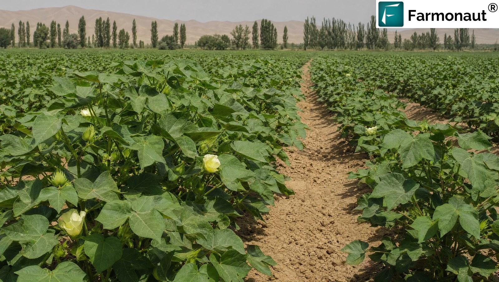 Irrigated Cotton Field In Central Asia At The Squaring And Early Flowering Stage