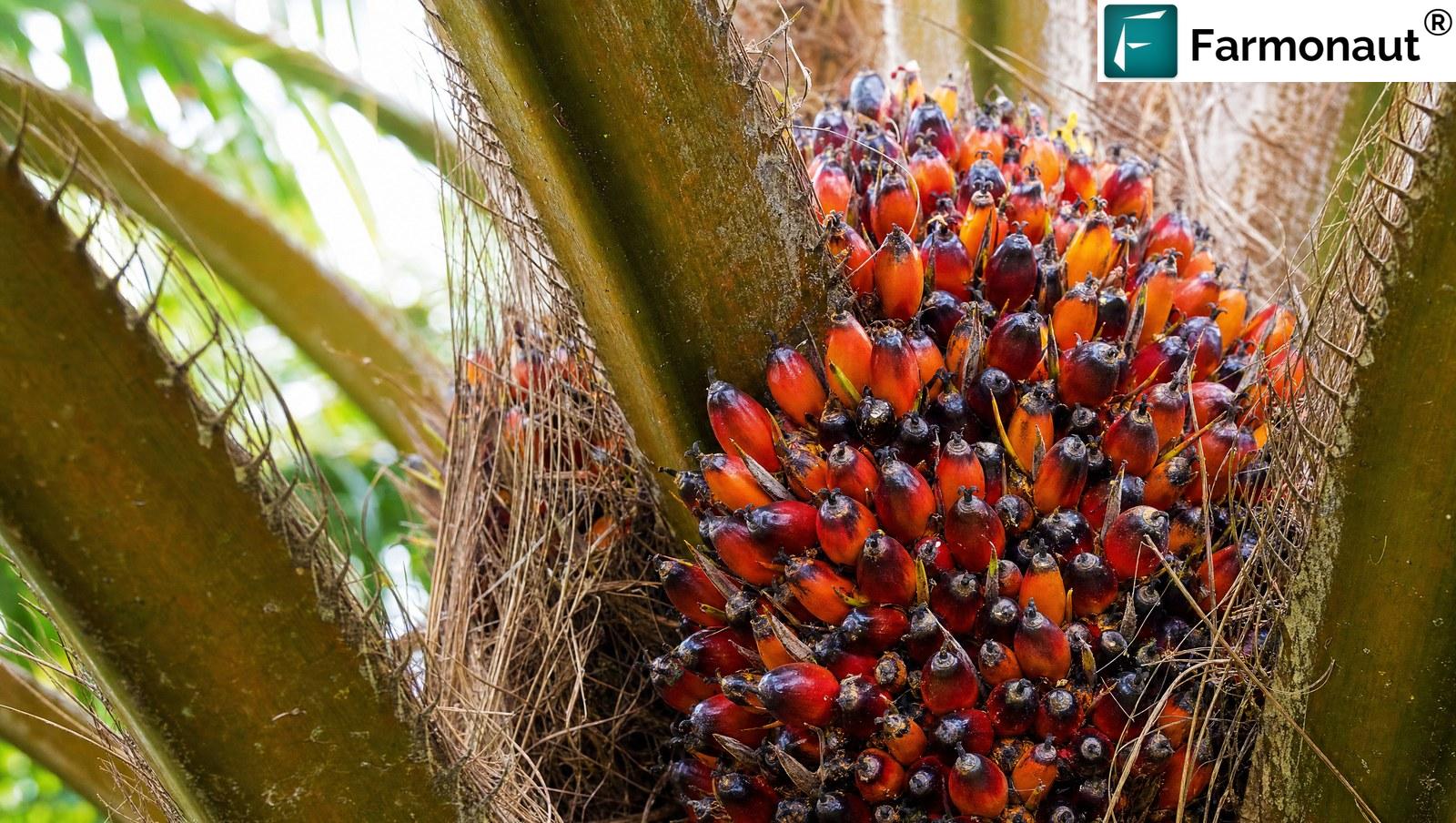 Ripe Oil Palm Fresh Fruit Bunch With Orange-Red Fruitlets On The Palm