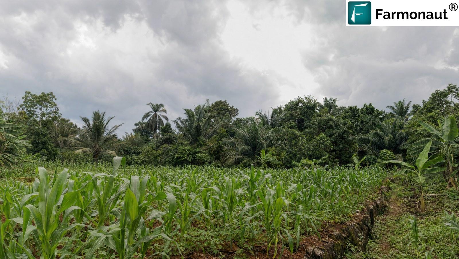 Smallholder Maize Field In Southern Nigeria During The Wet Season With Oil Palm Treeline And Monsoon Cloud