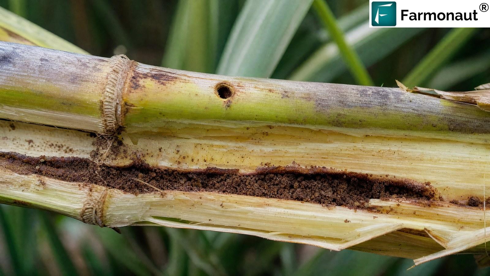 Split Sugarcane Internode Showing Internal Borer Tunnel And Frass