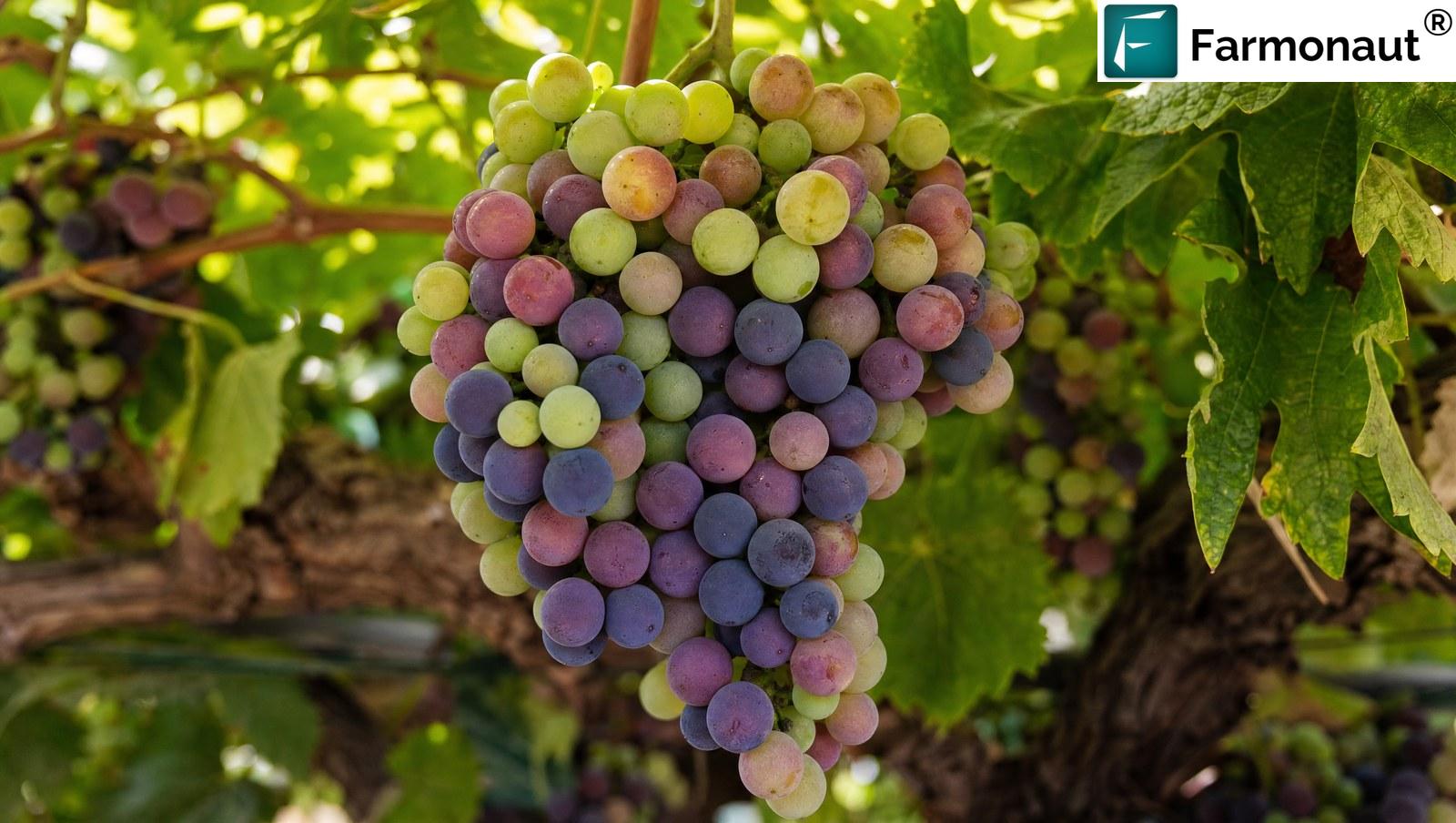 Table Grape Bunch At Veraison With Mixed Green Amber And Purple Berries