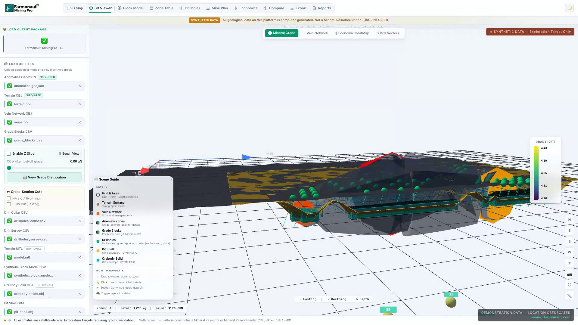 3D Geological Model Of Vein Geometry, Grade Blocks And Drill Collars