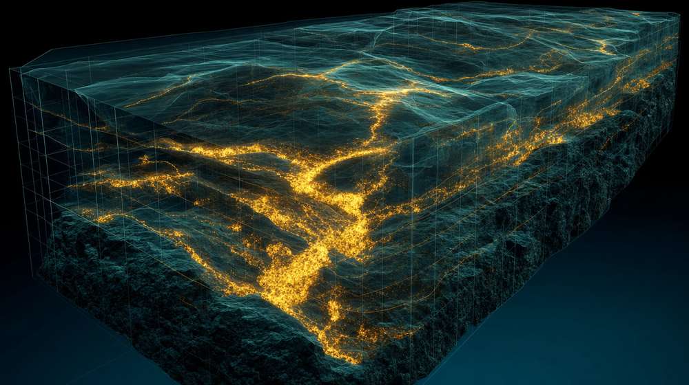 Modelled Vein Structure Inside A Block-Model Volume