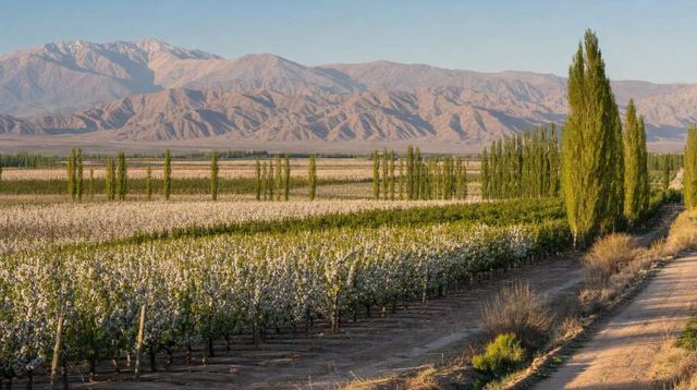 An Irrigated Fruit Orchard On A Valley Floor With Poplar Windbreaks