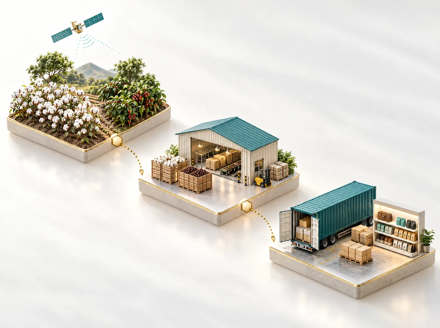 Farm-To-Shelf Journey From A Cotton And Coffee Farm To A Packhouse, Container And Store Shelf