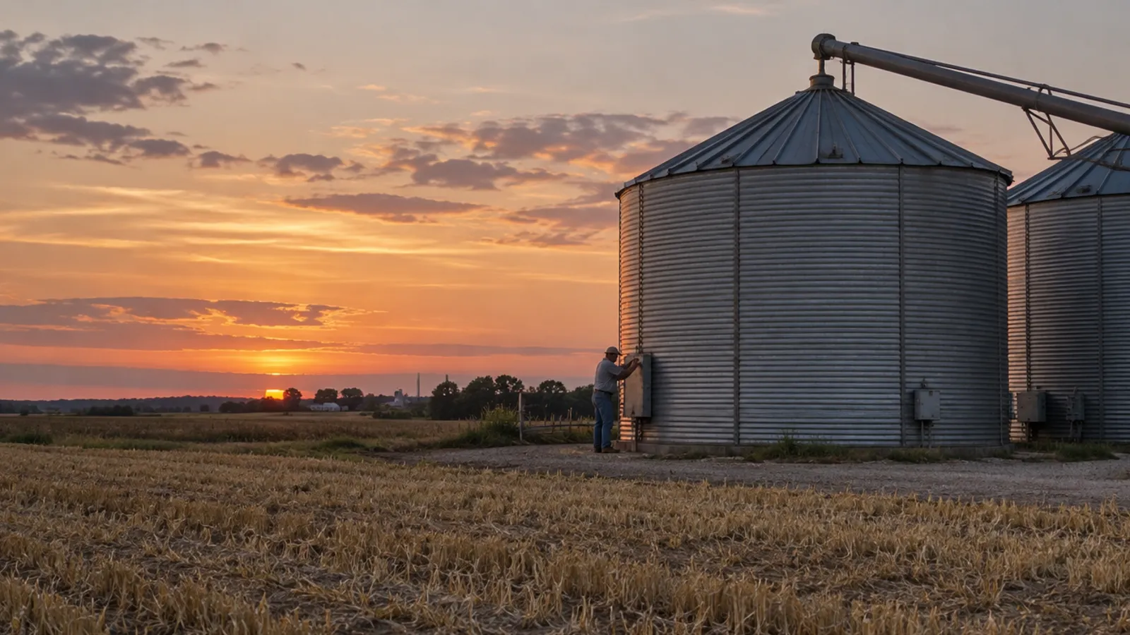 Grain Moth: 7 Strategies For Effective Grain Farming &Amp; Storage 1 Steel Grain Bins Beside A Harvested Wheat Field At Dusk
