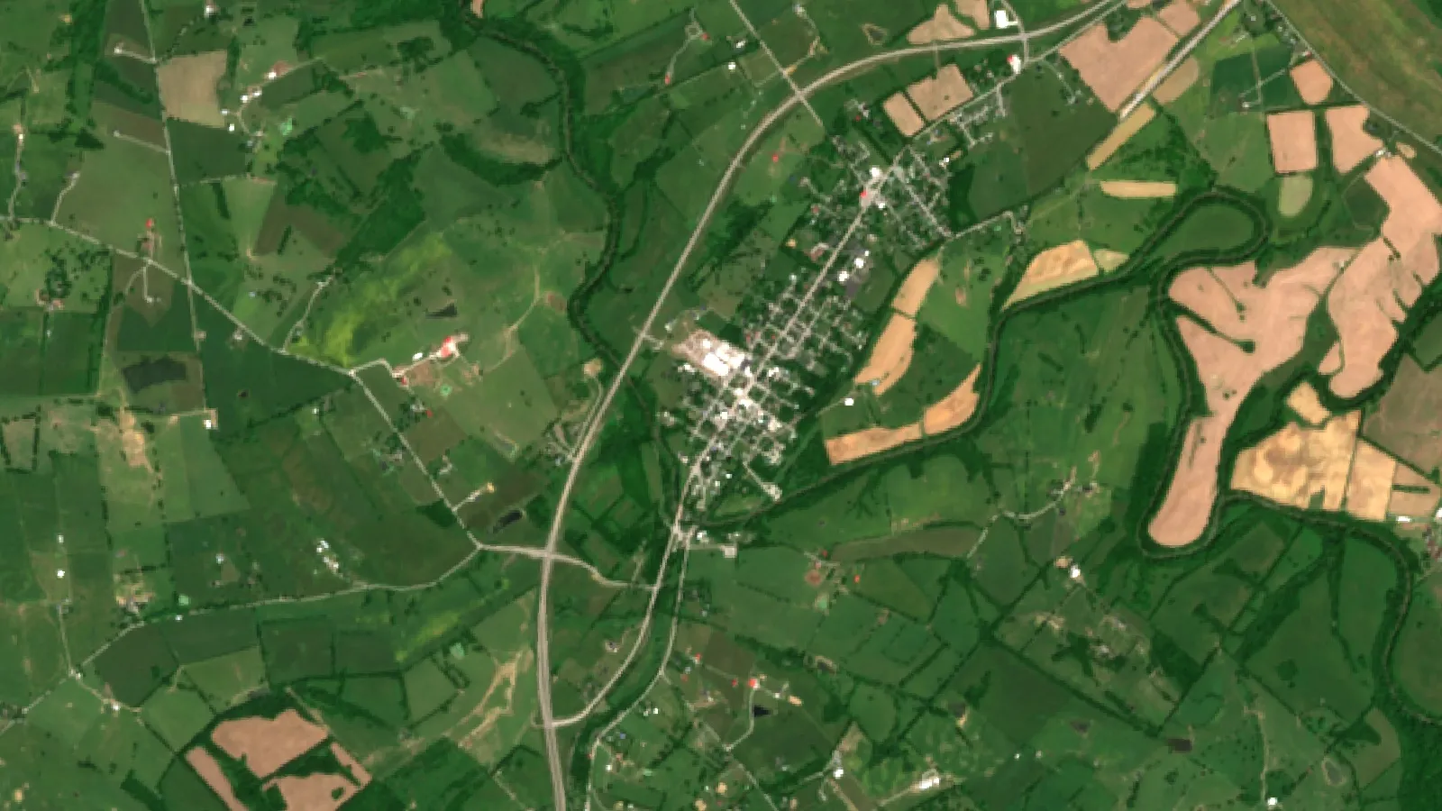 Baled Silage, Silage For Cows &Amp; Baling Corn Silage 1 Sentinel-2 Satellite View Of Hay And Pasture Farms In Bourbon County, Kentucky, Usa