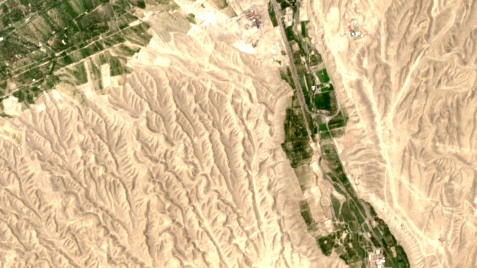 Sentinel-2 Satellite View Of Irrigated Farmland East Of Konibodom In Sughd, Tajikistan